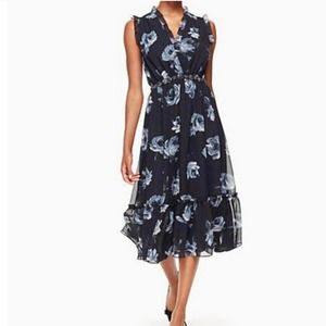 NEW Kate Spade Night Rose Chiffon Midi Dress Size 14 $478 Rhinestone